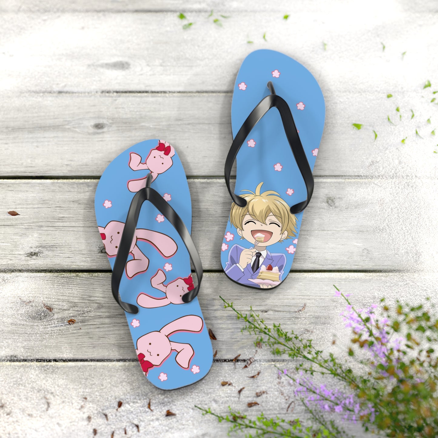Ouran High School Host Club - Honey-Kun loves Usa-Chan and Cakey Unisex Flip Flops