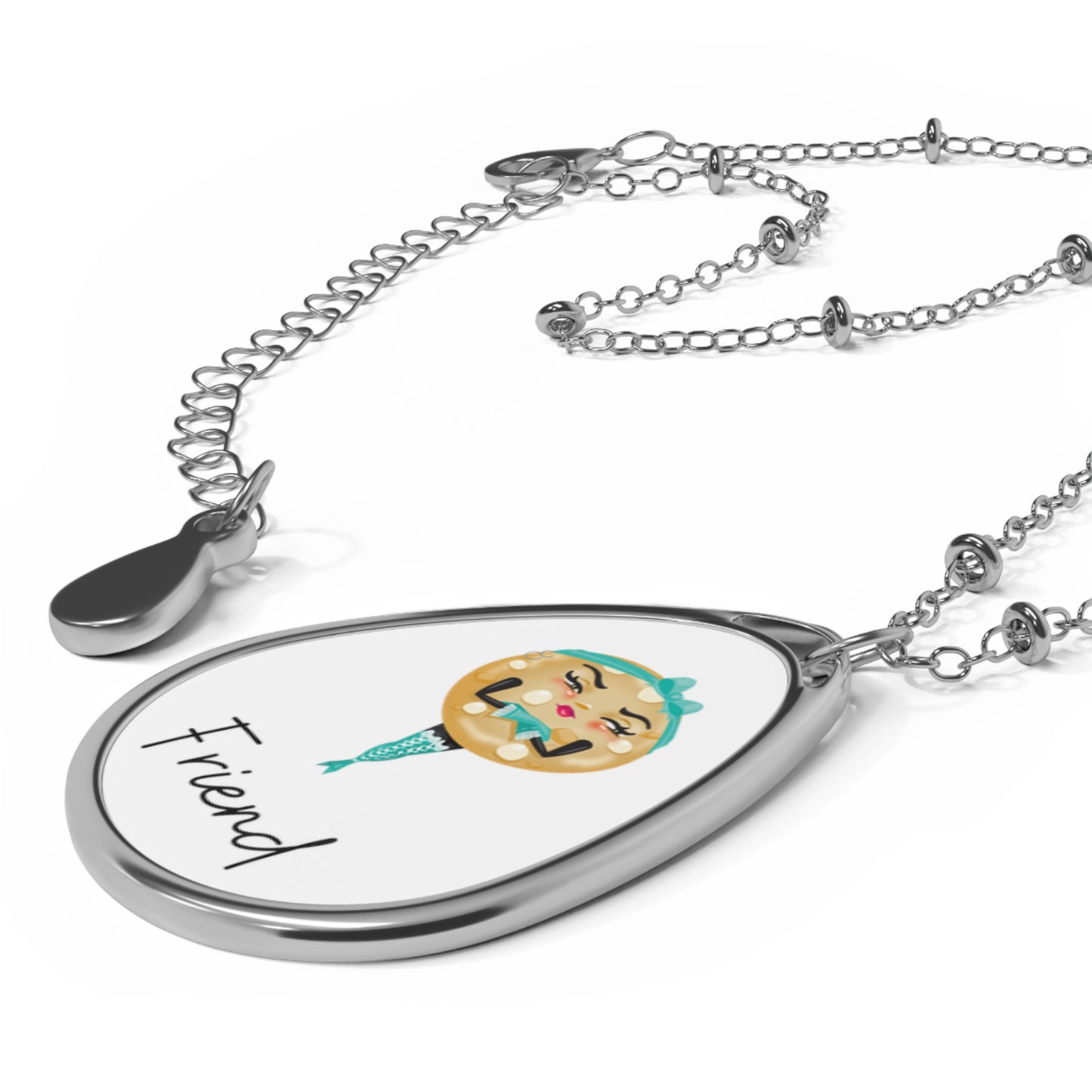 The Grumpy Cookies - Teal "Friend" The Grumpy Cookies Oval Necklace