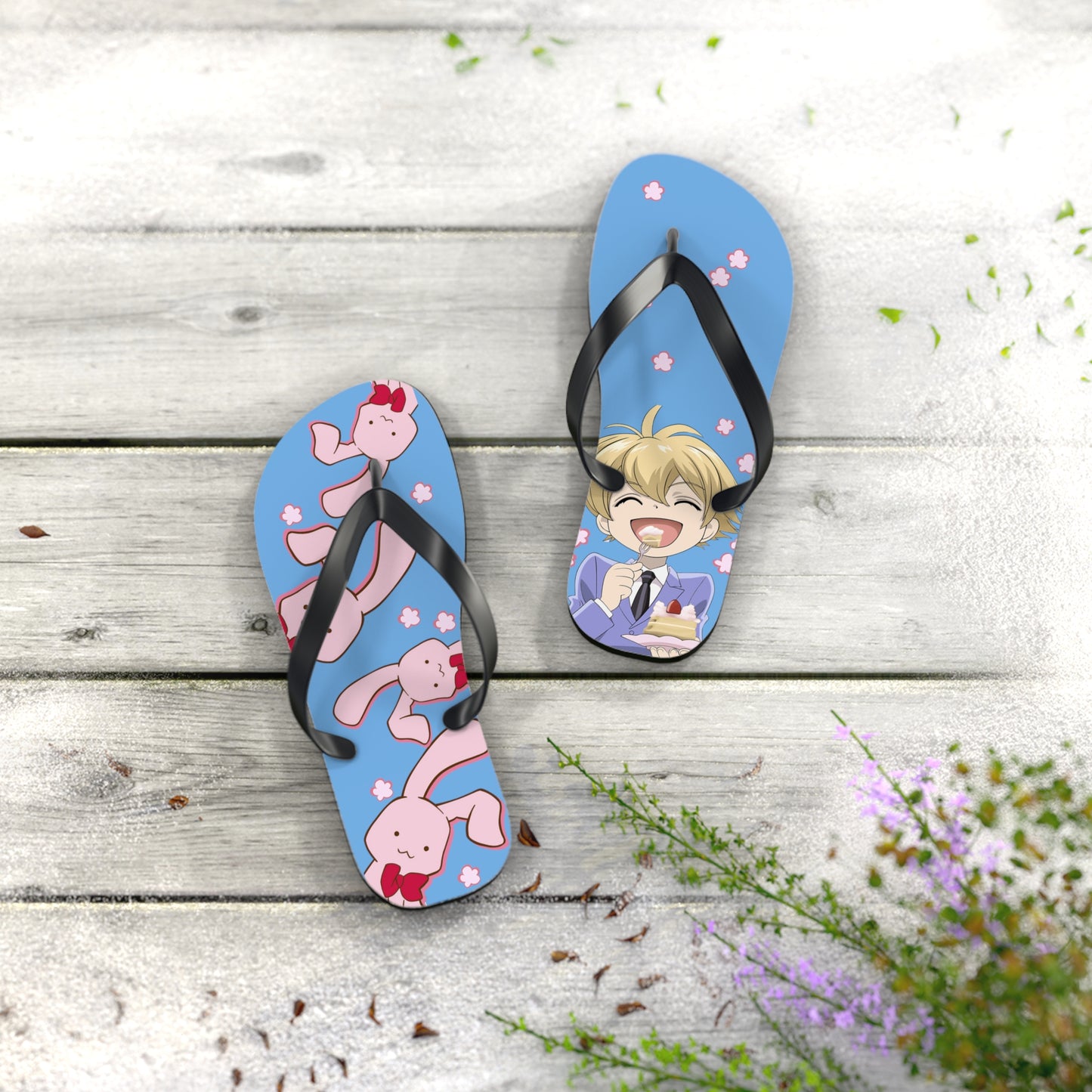 Ouran High School Host Club - Honey-Kun loves Usa-Chan and Cakey Unisex Flip Flops