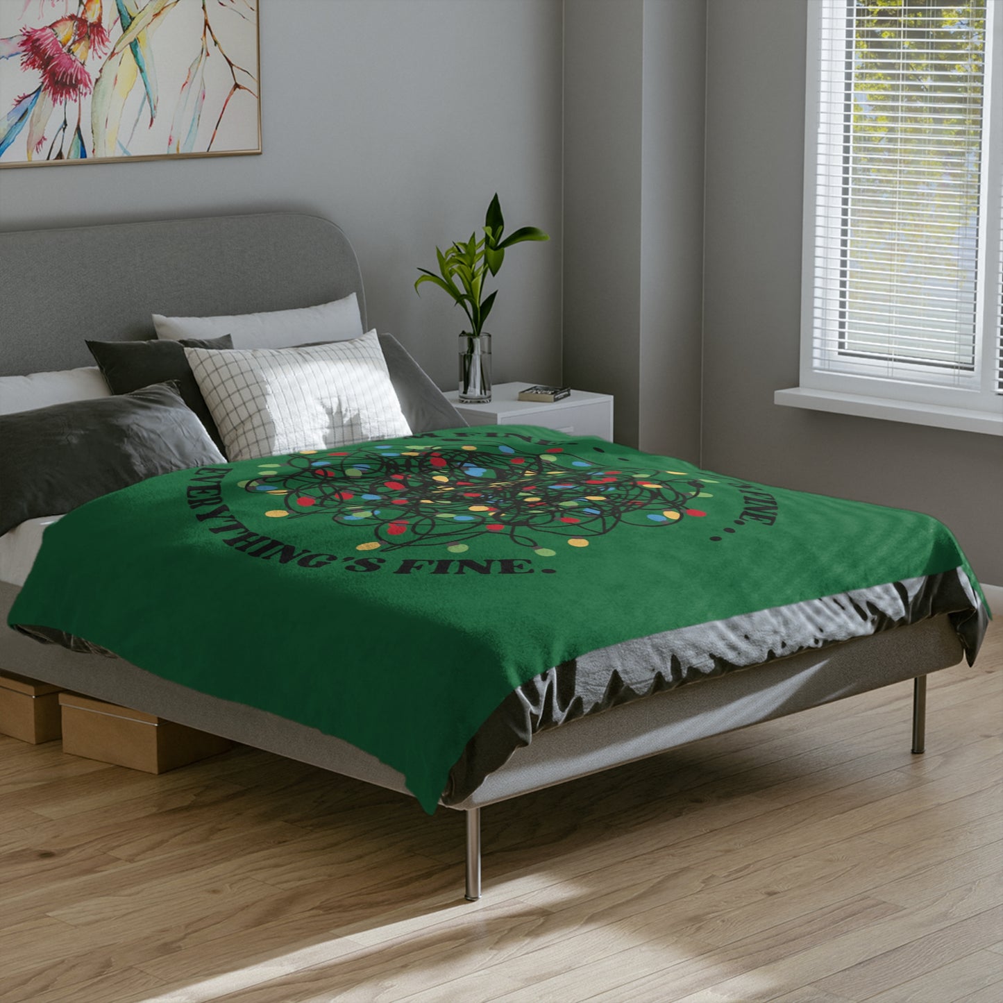 The Grumpy Cookies - Tangled Lights Everything is Fine Velveteen Minky Blanket