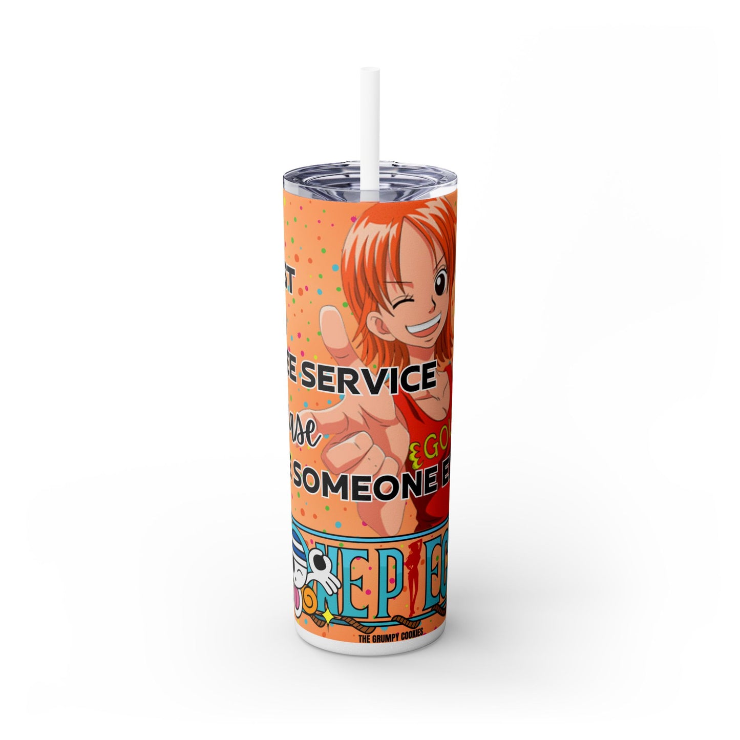 One Piece - Fast and Free Service Skinny Tumbler with Straw, 20oz