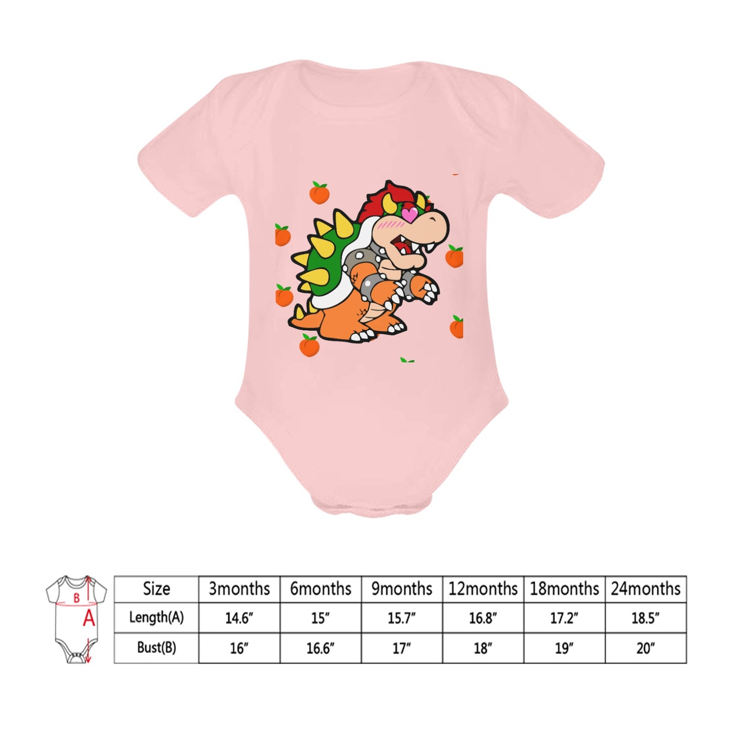 Mario Bros. - Bowser Loves Peaches Peaches Peaches Peaches Peaches Baby Powder Organic Short Sleeve One Piece