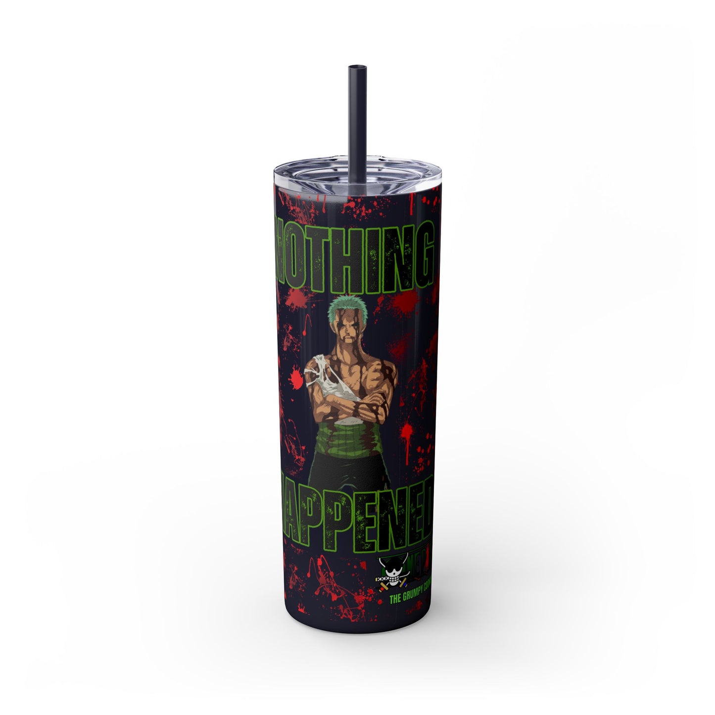 One Piece - Zoro Nothing Happened Skinny Tumbler with Straw, 20oz