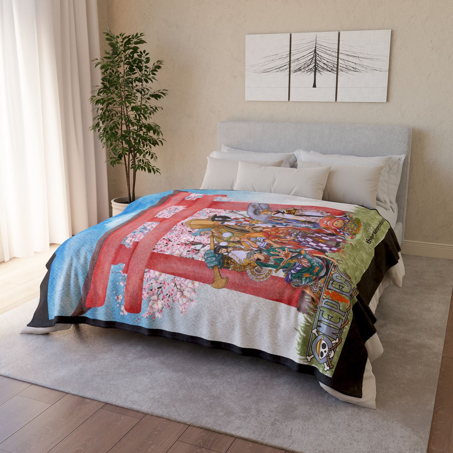 One Piece Greetings from Wano Black Polyester Blanket