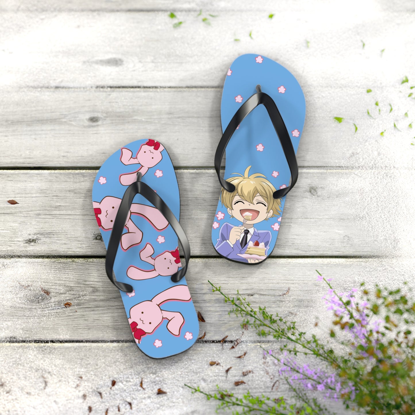 Ouran High School Host Club - Honey-Kun loves Usa-Chan and Cakey Unisex Flip Flops