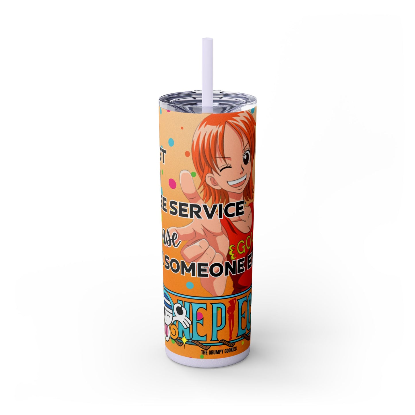 One Piece - Fast and Free Service Skinny Tumbler with Straw, 20oz