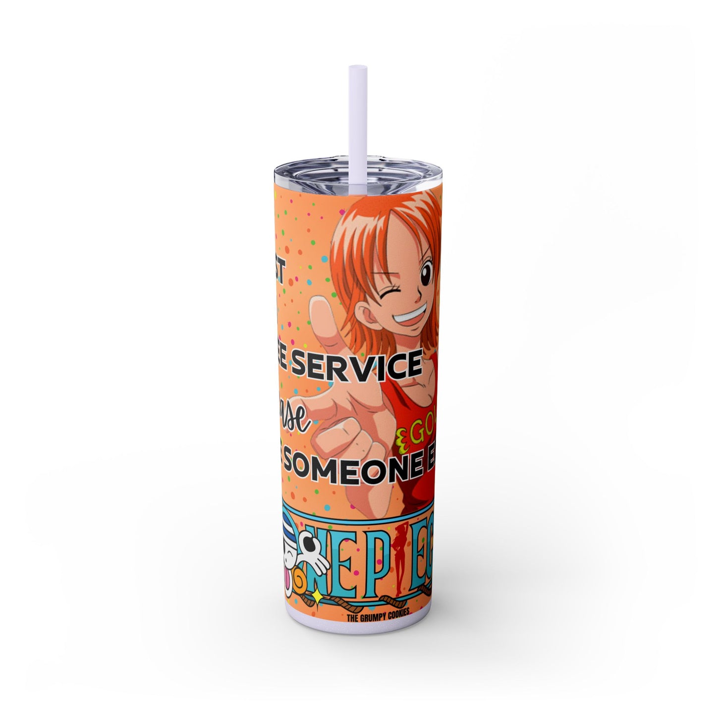 One Piece - Fast and Free Service Skinny Tumbler with Straw, 20oz