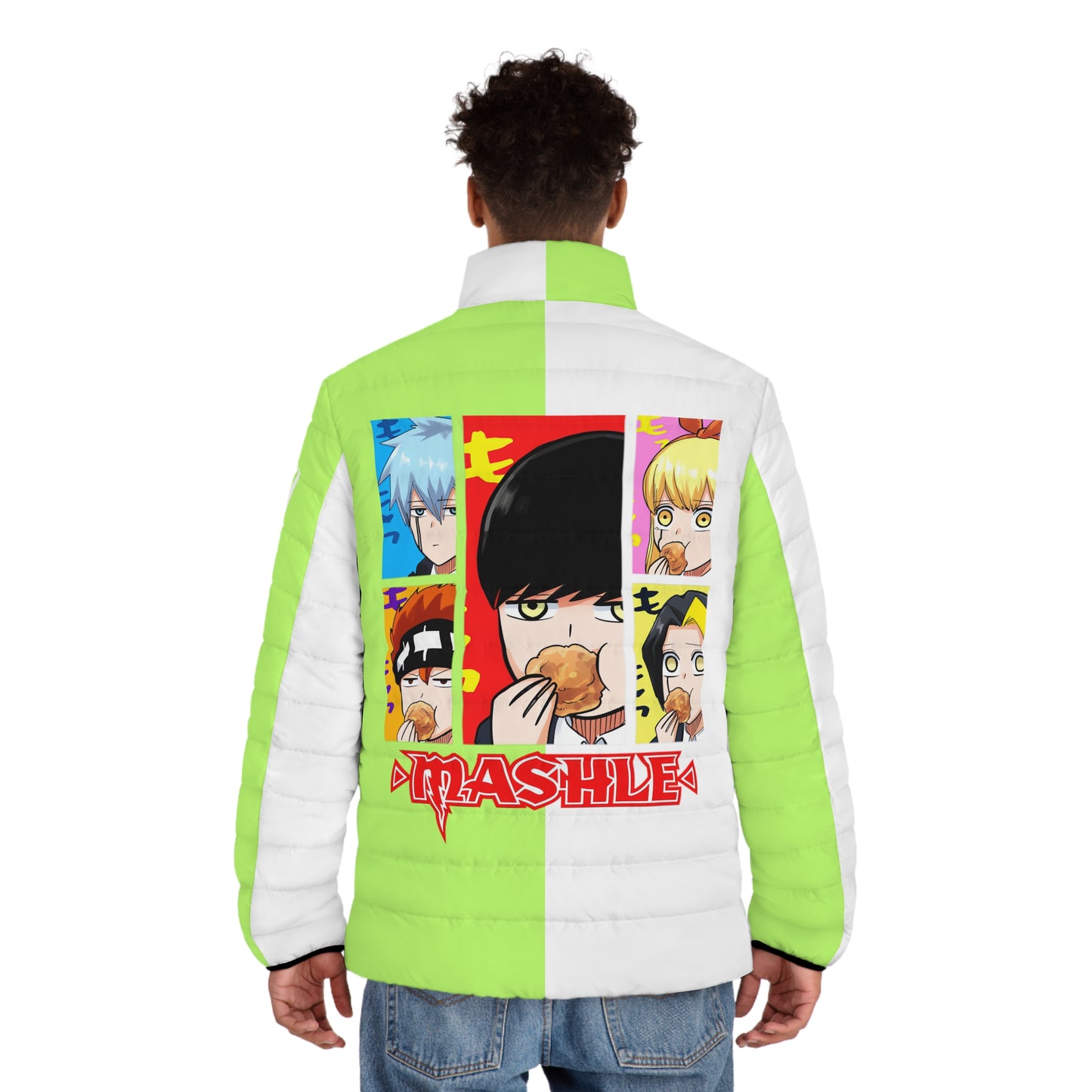 Mashle - 3 Outta 4 Ain't Bad Men's Green & White Puffer Jacket
