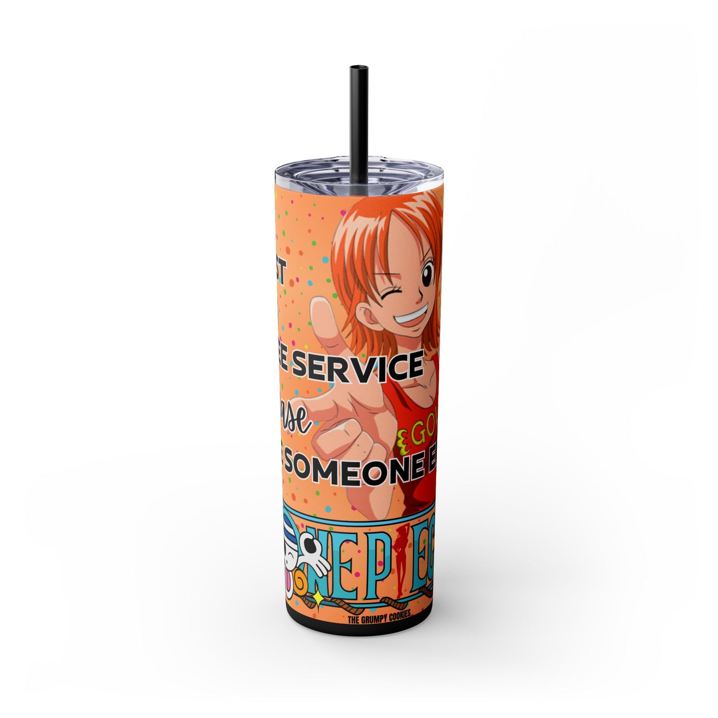 One Piece - Fast and Free Service Skinny Tumbler with Straw, 20oz