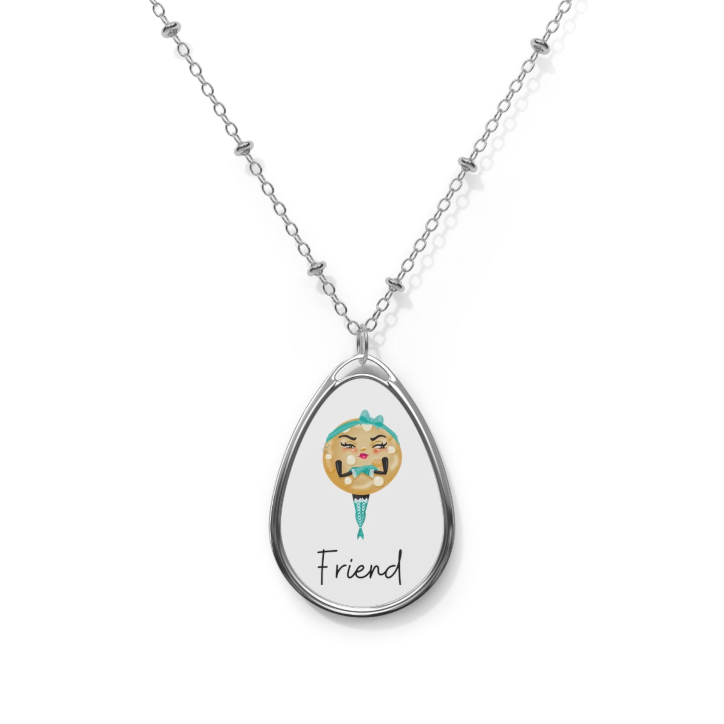The Grumpy Cookies - Teal "Friend" The Grumpy Cookies Oval Necklace