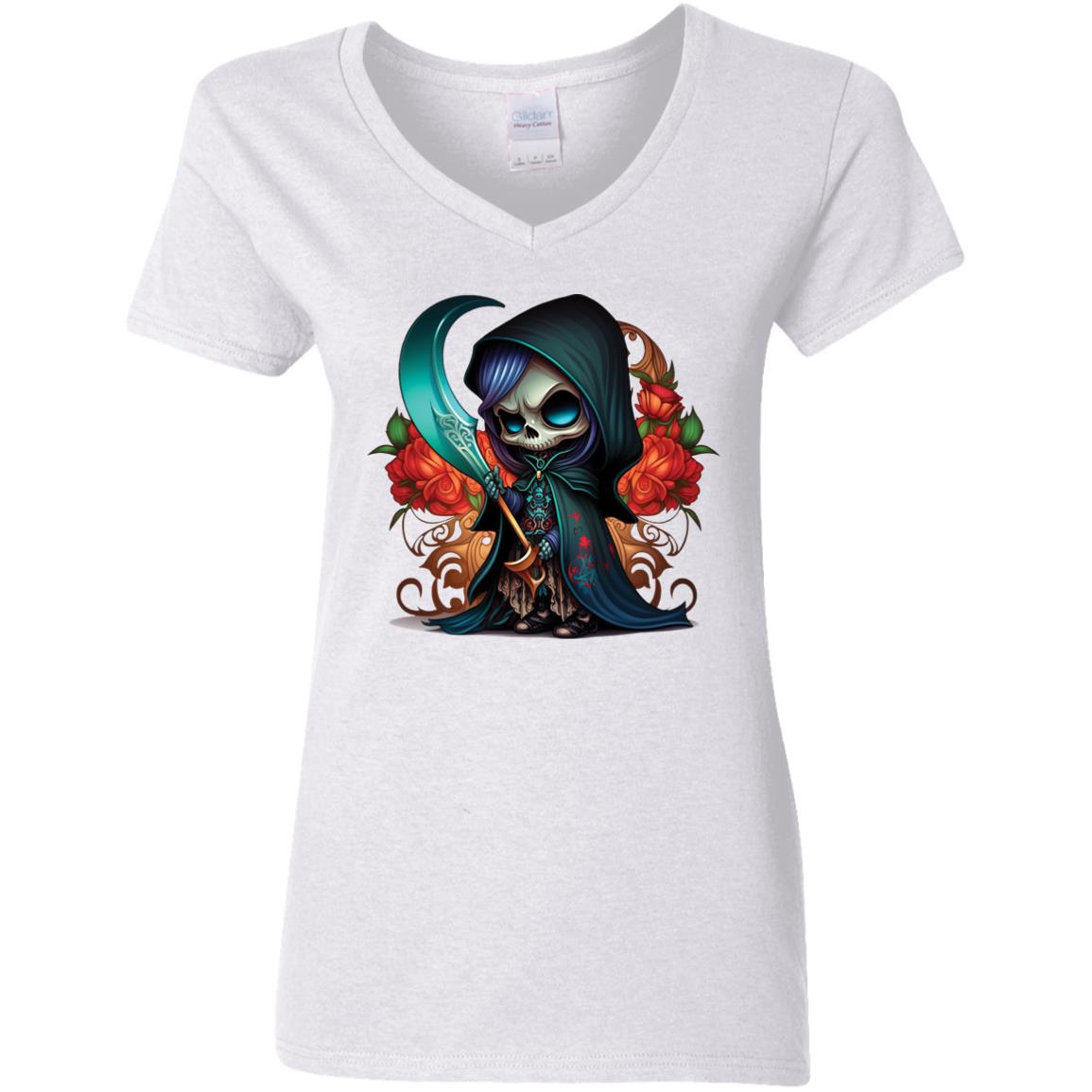 The Grumpy Cookies - Evie the Grim Reaper Ladies V-Neck T-Shirt