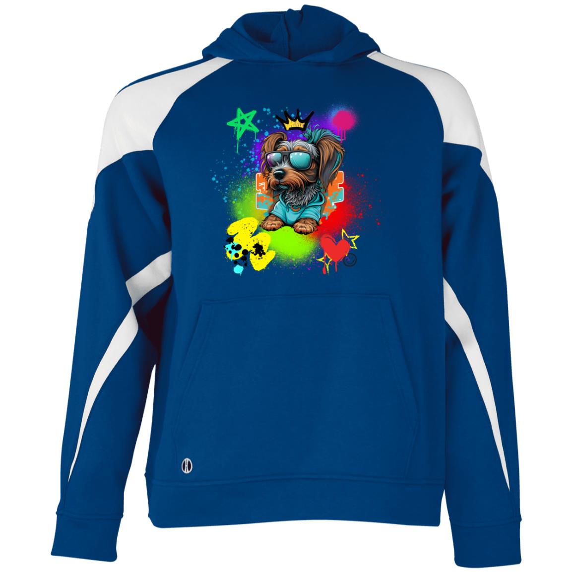 The Grumpy Cookies - Reggie the Cool Pup Youth Athletic Colorblock Fleece Hoodie