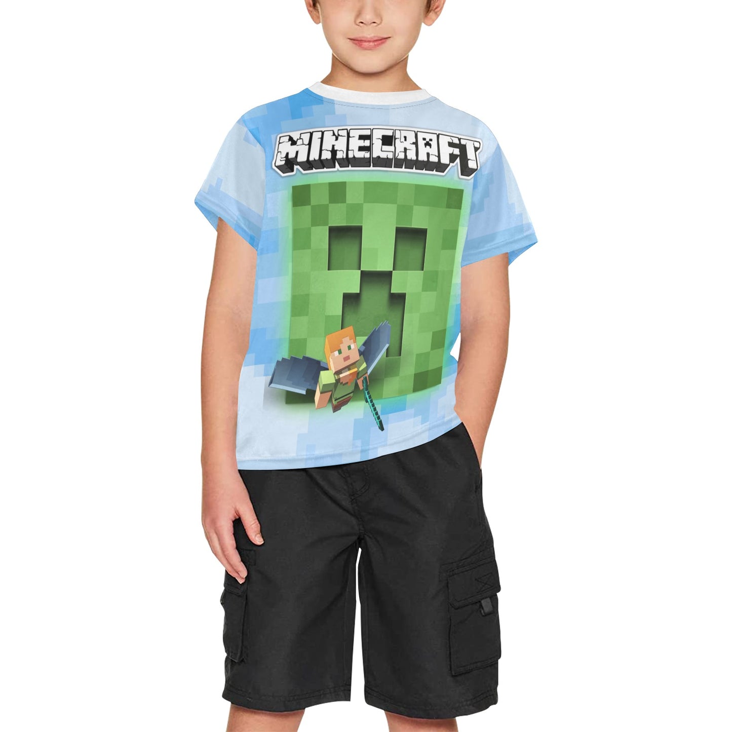 Minecraft - Minecraft Gives Me Wings Big Boy's All Over Print Crew Neck T-Shirt