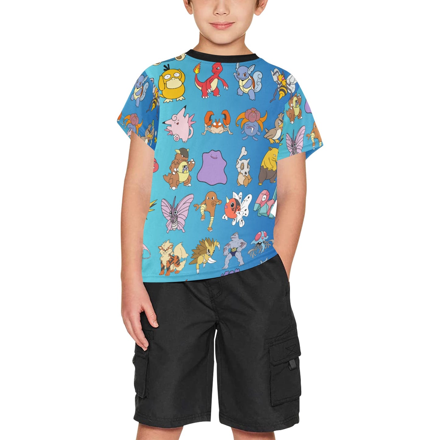 Pokemon - Gotta Catch Em II Blue Big Boys' All Over Print Crew Neck T-Shirt