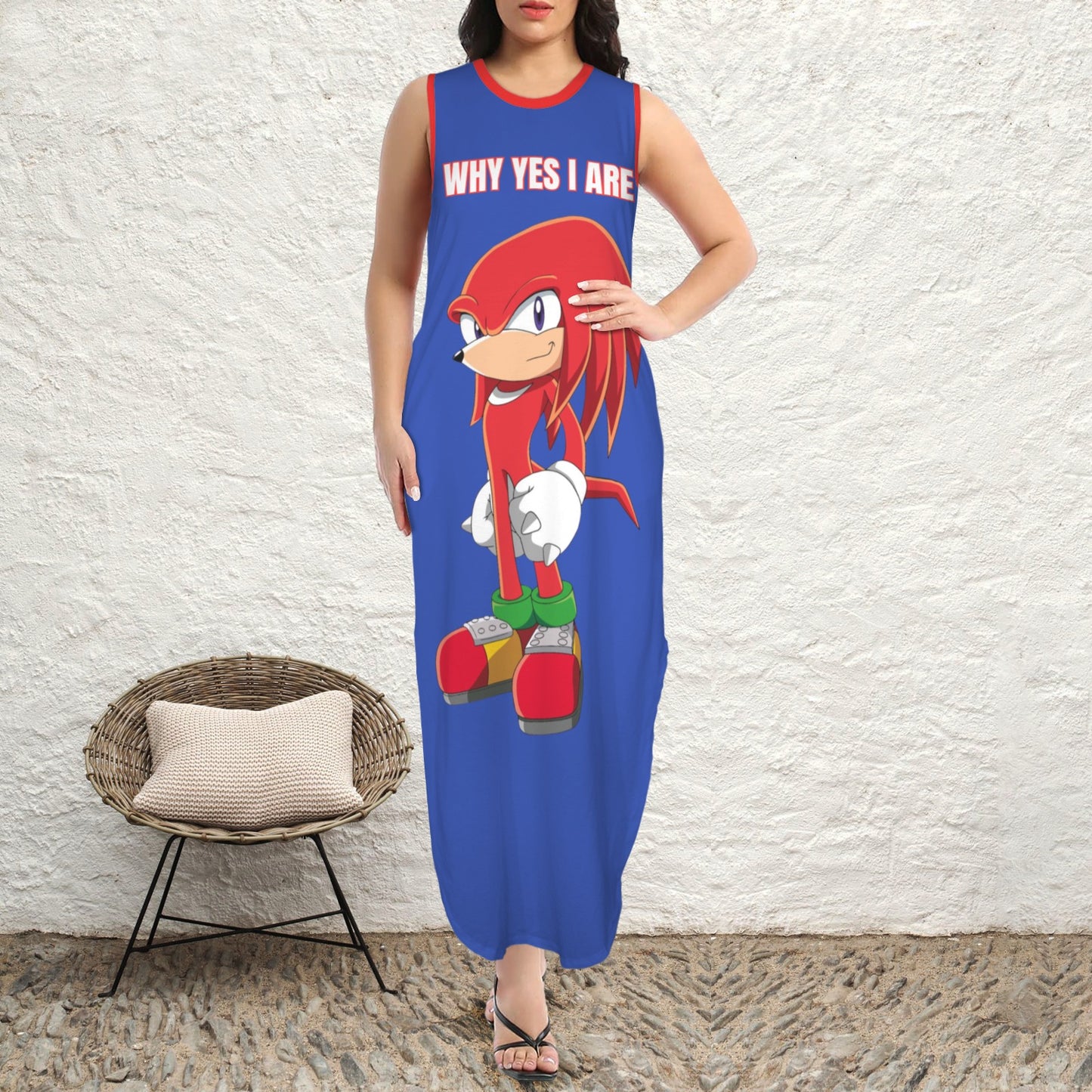 Sonic - WhyWhy Yes I Are Round Neck Sundress Pocket Maxi Dress