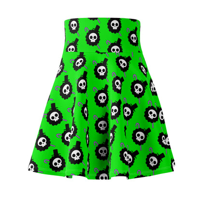 Brook's Jolly Roger Women's Skater Green Skirt (AOP)