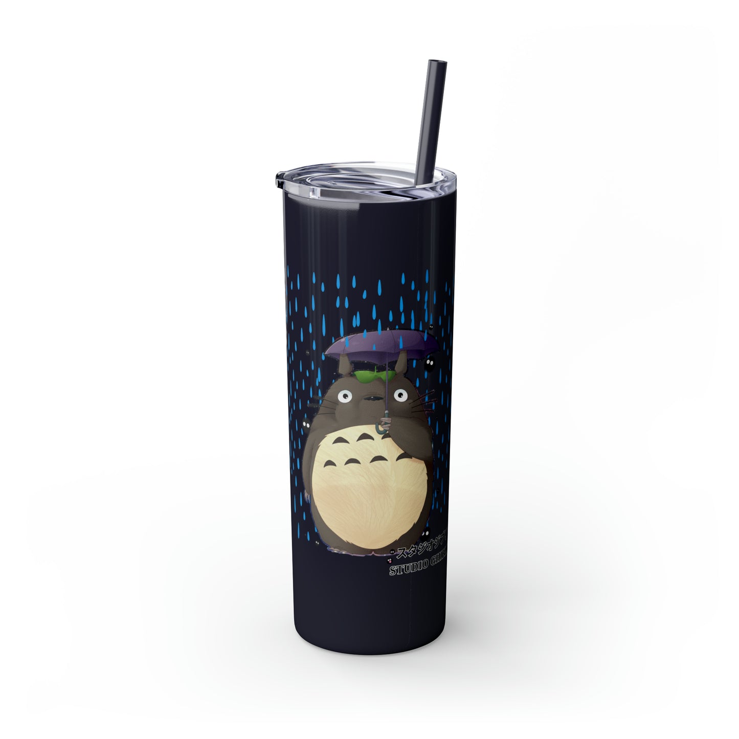 Totoro in the Rain Skinny Tumbler with Straw, 20oz