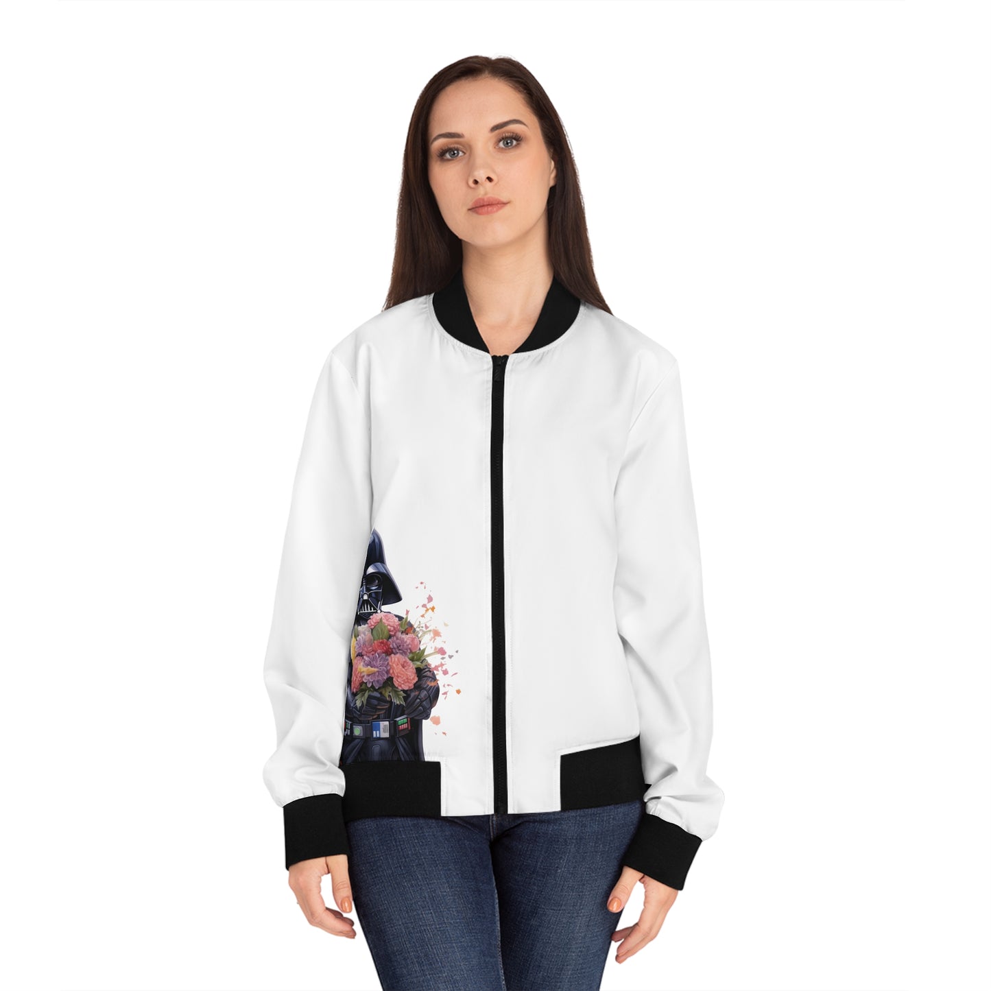 Dark Side Women's White Bomber Jacket (AOP)