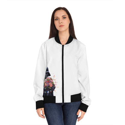 Dark Side Women's White Bomber Jacket (AOP)