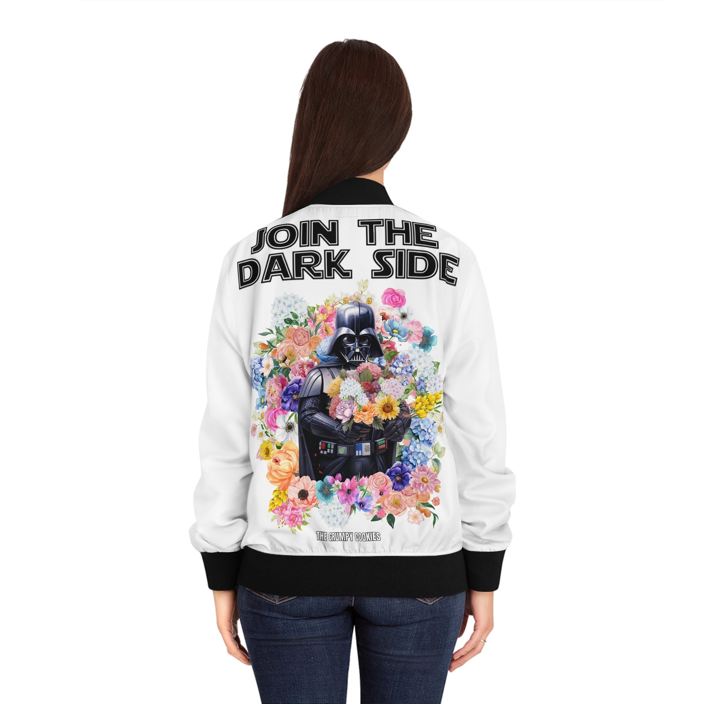 Dark Side Women's White Bomber Jacket (AOP)