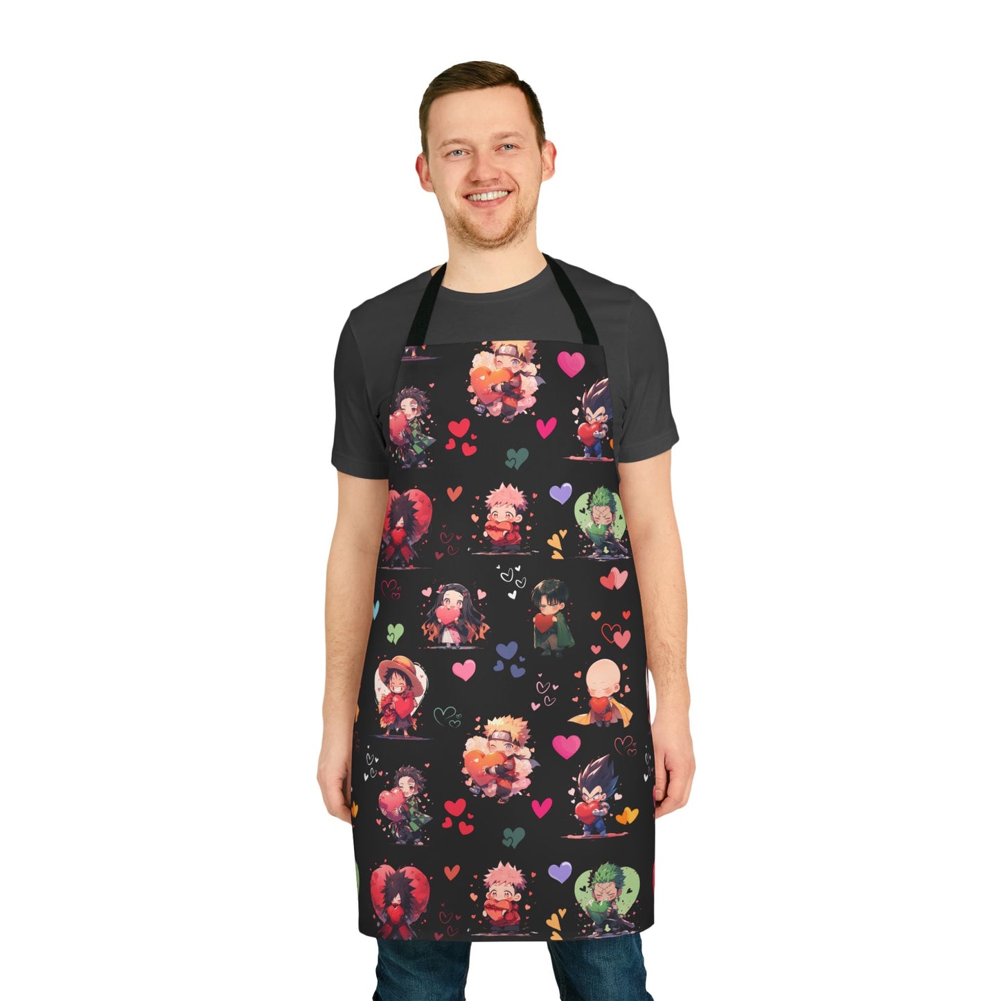 Chibi Anime Friends - Lotsa Love Black Graphic Kitchen Apron