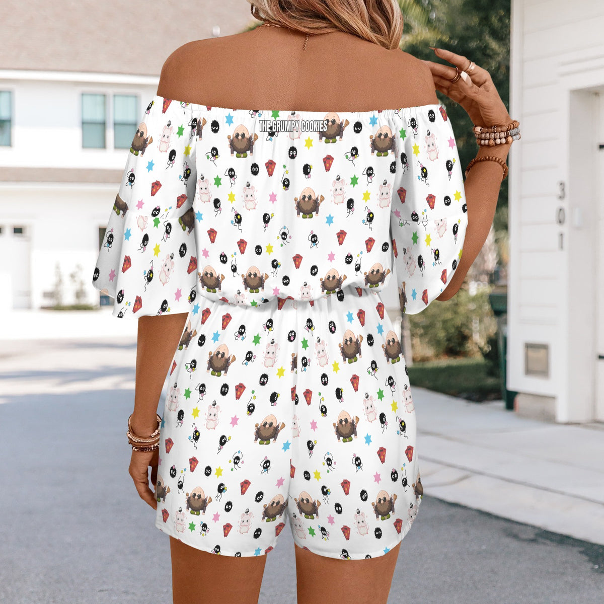Studio Ghibli - Kamaji & Friends Off Shoulder Knot Front Pocket Romper
