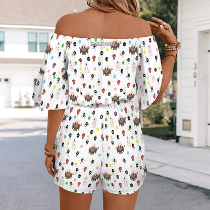 Studio Ghibli - Kamaji & Friends Off Shoulder Knot Front Pocket Romper