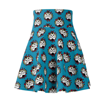 Jimbei's Jolly Roger Women's Skater Teal Skirt (AOP)