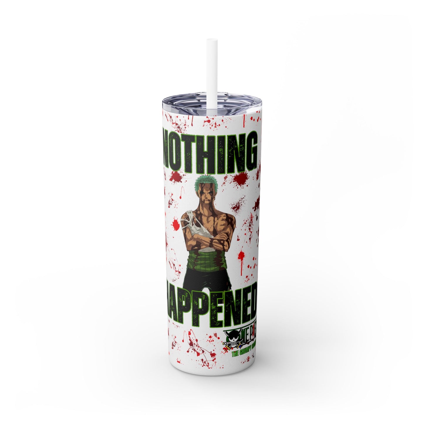 One Piece - Zoro Nothing Happened Skinny Tumbler with Straw, 20oz