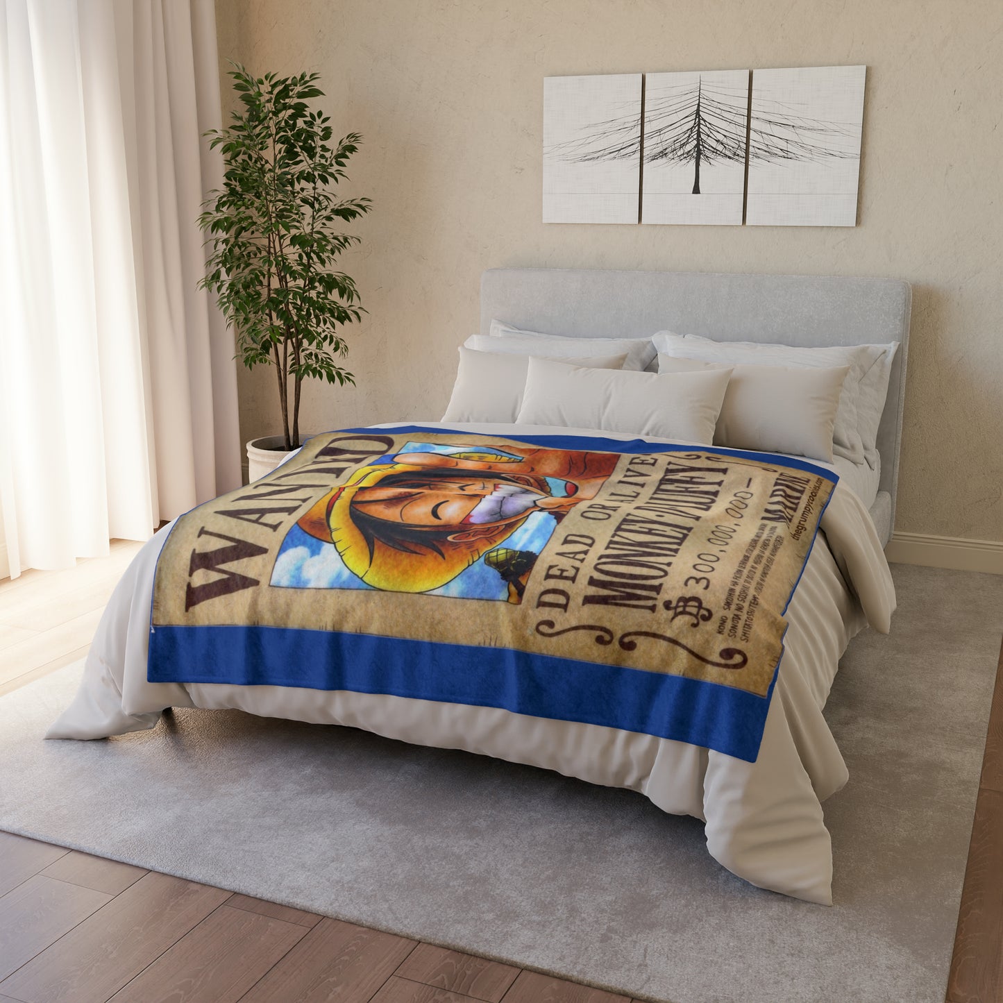 Luffy Wanted Poster Polyester Blanket