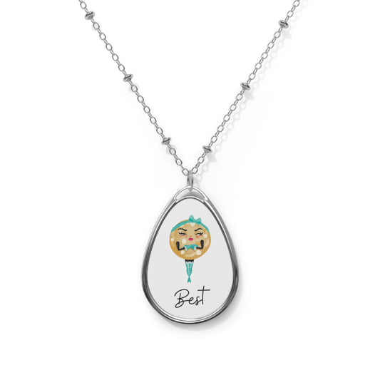 Teal "Best" The Grumpy Cookies Oval Necklace