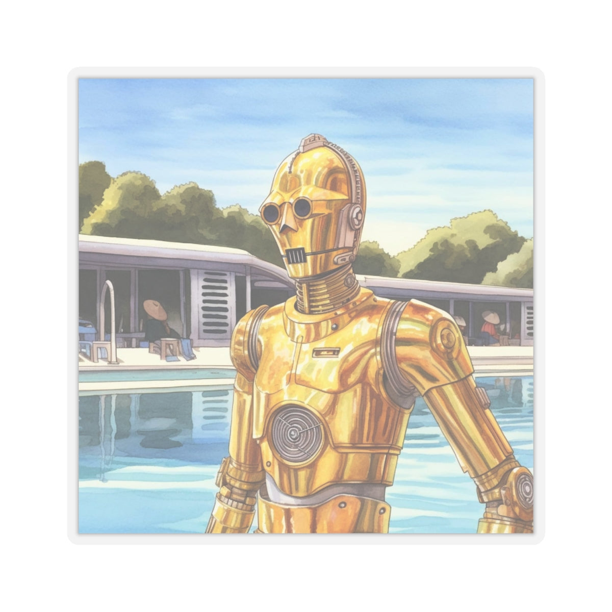 C3PO at the Pool Party Kiss-Cut Stickers