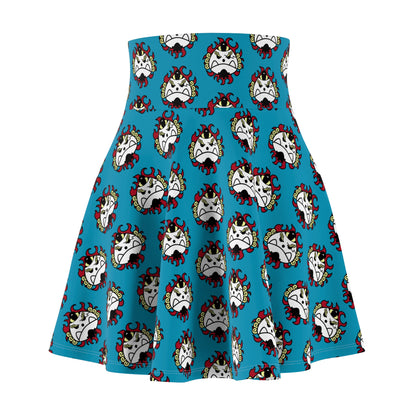 Jimbei's Jolly Roger Women's Skater Teal Skirt (AOP)