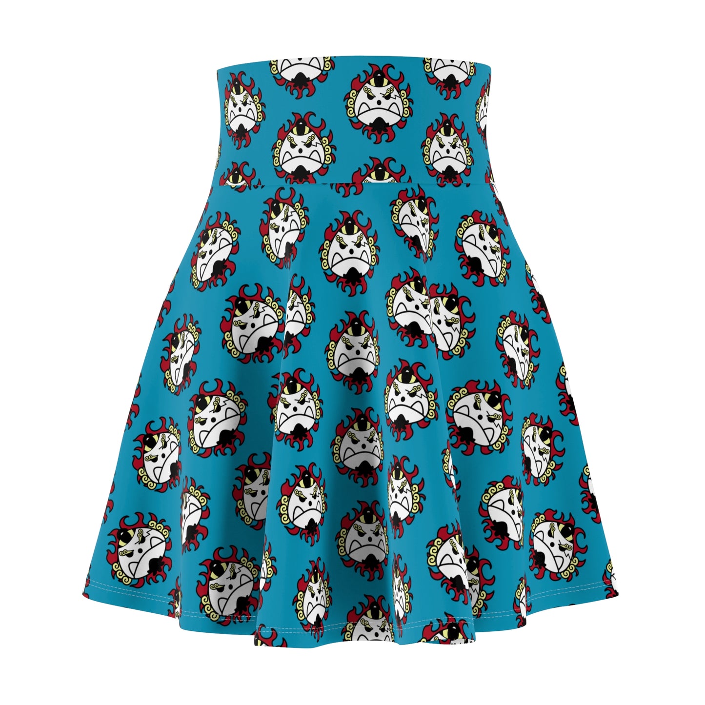 Jimbei's Jolly Roger Women's Skater Teal Skirt (AOP)