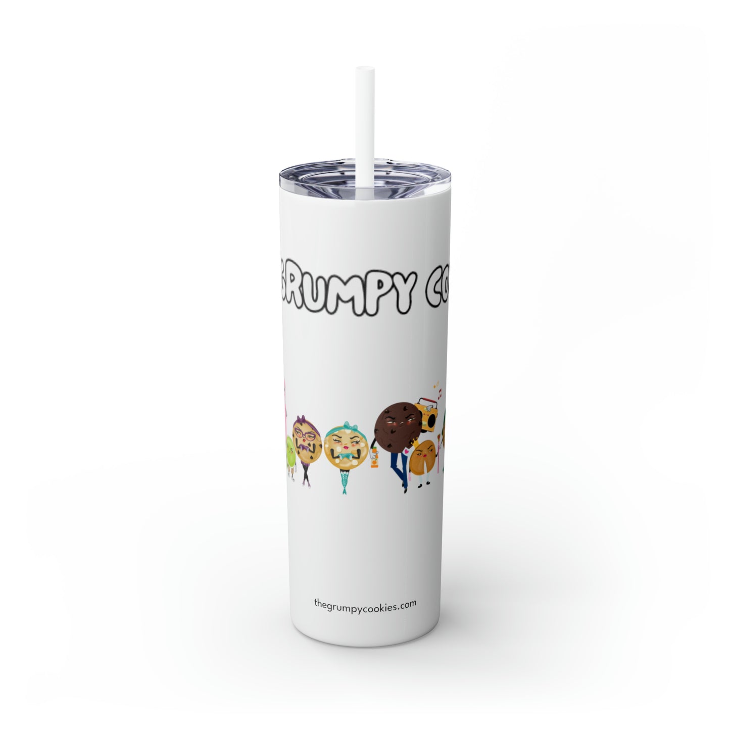 The Grumpy Cookies Crew Skinny Tumbler with Straw, 20oz