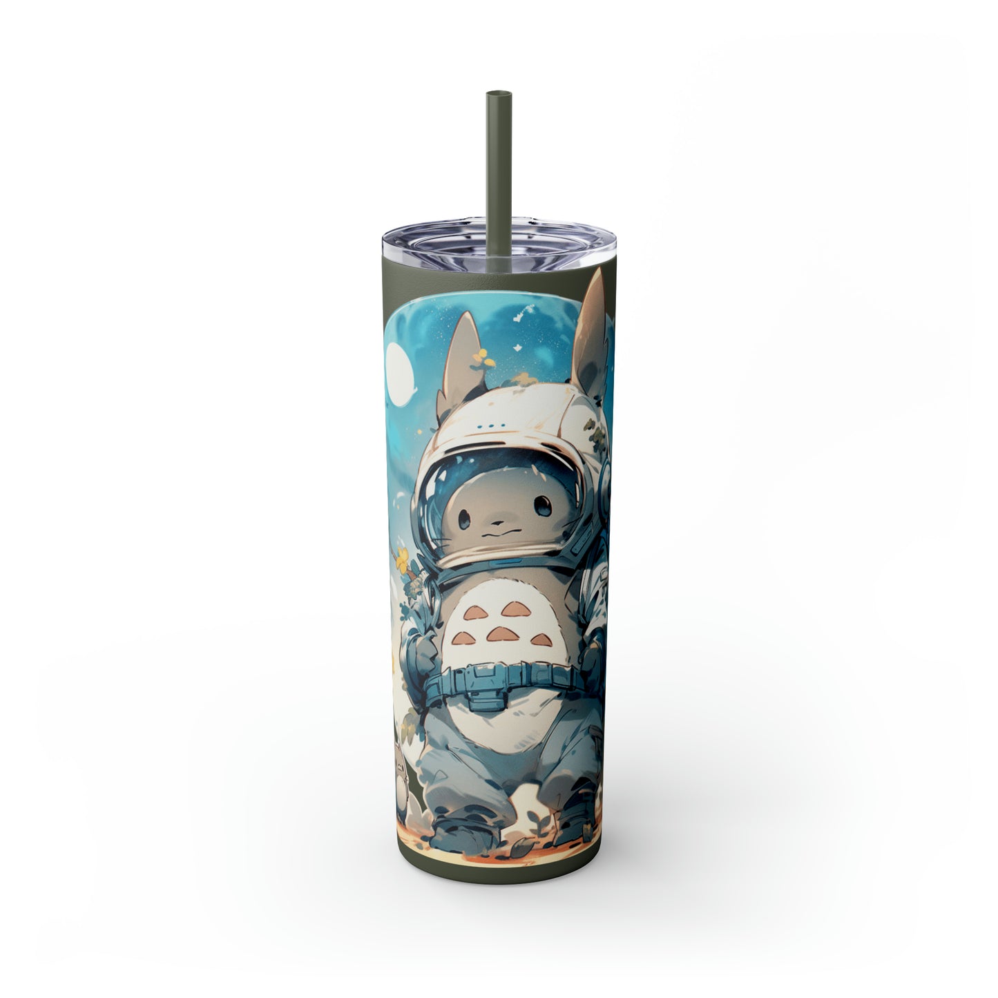 Totoro In Space Skinny Tumbler with Straw, 20oz