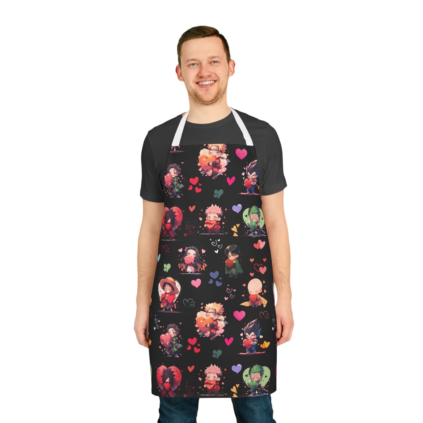 Chibi Anime Friends - Lotsa Love Black Graphic Kitchen Apron