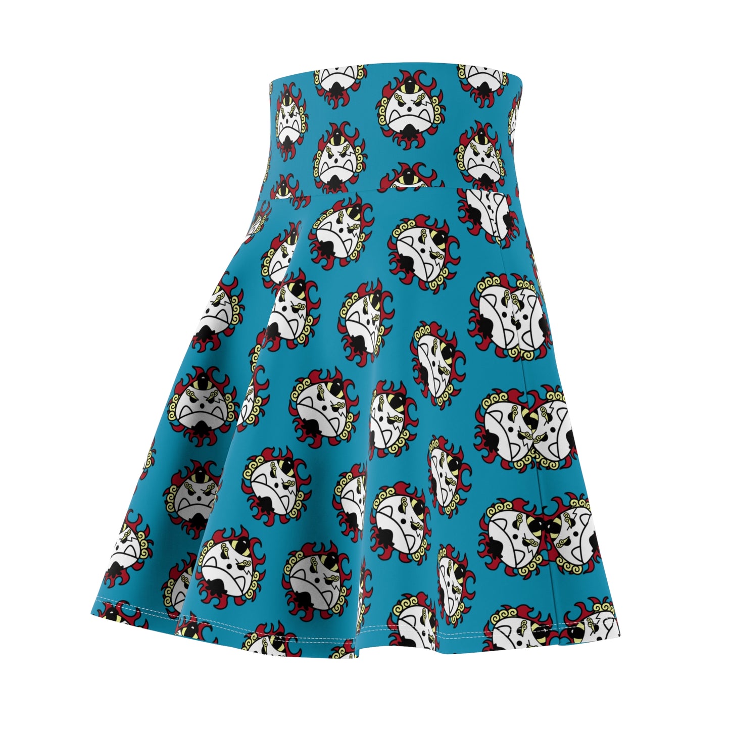 Jimbei's Jolly Roger Women's Skater Teal Skirt (AOP)