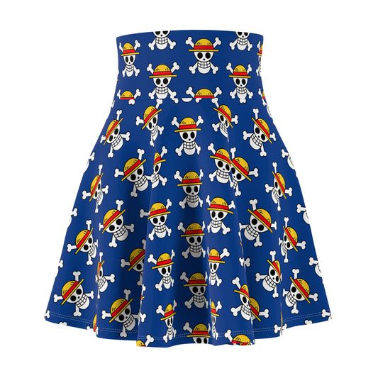 Luffy's Jolly Roger Women's Skater Blue Skirt (AOP)