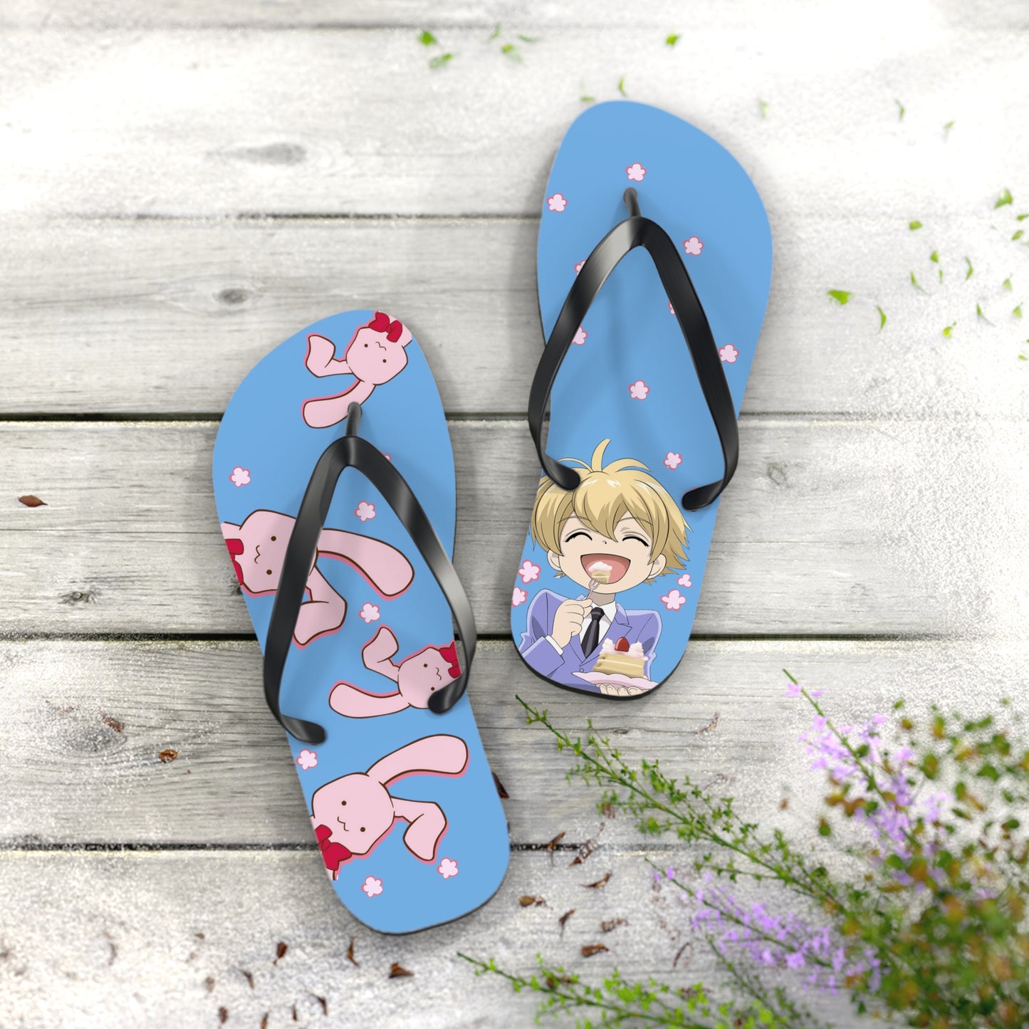 Honey-kun loves Usa-chan and Cakey Unisex Flip Flops