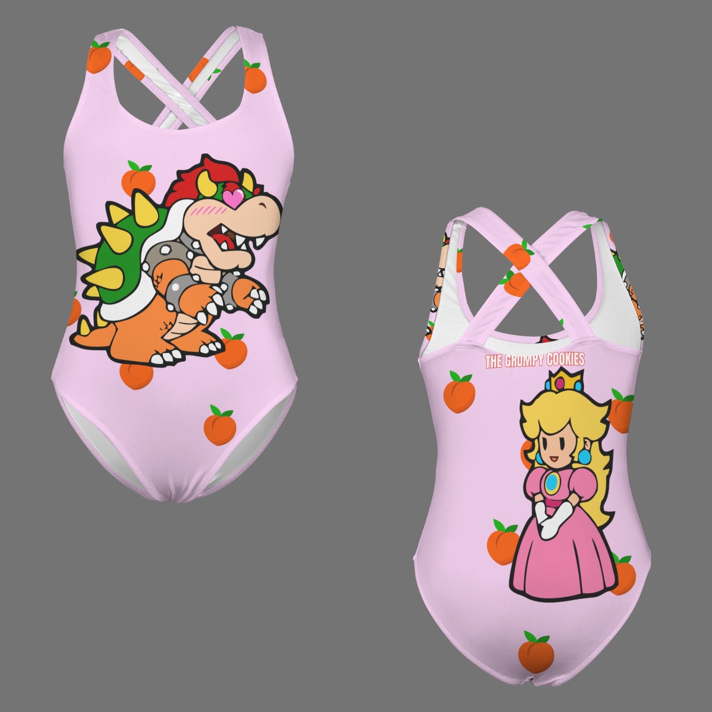 Mario Bros. - Bowser Loves Peaches Peaches Peaches Peaches Peaches Cross-Back One-Piece Swimsuit