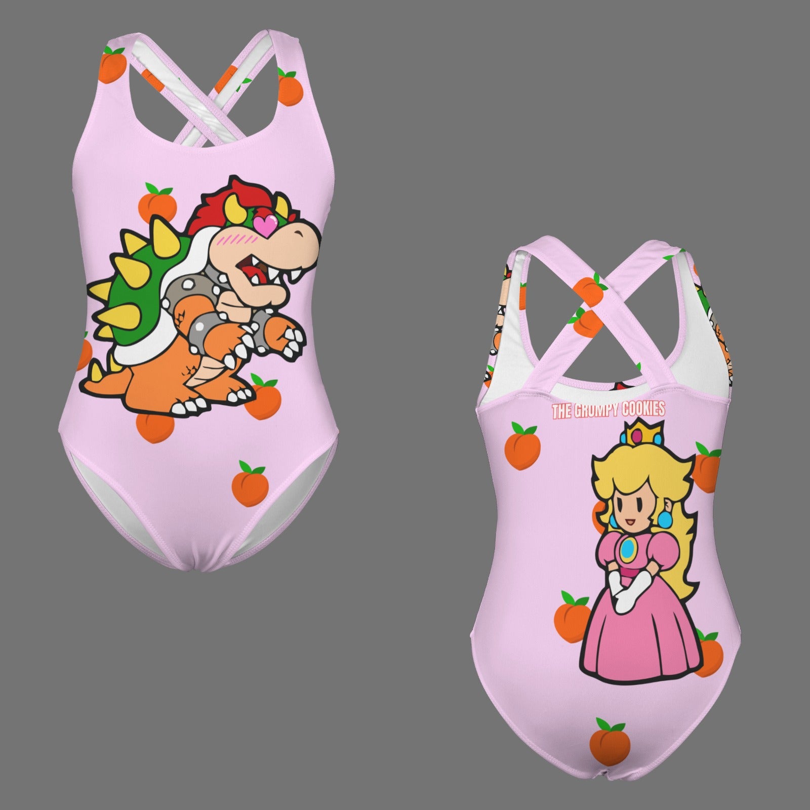 Mario Bros. - Bowser Loves Peaches Peaches Peaches Peaches Peaches Cross-Back One-Piece Swimsuit