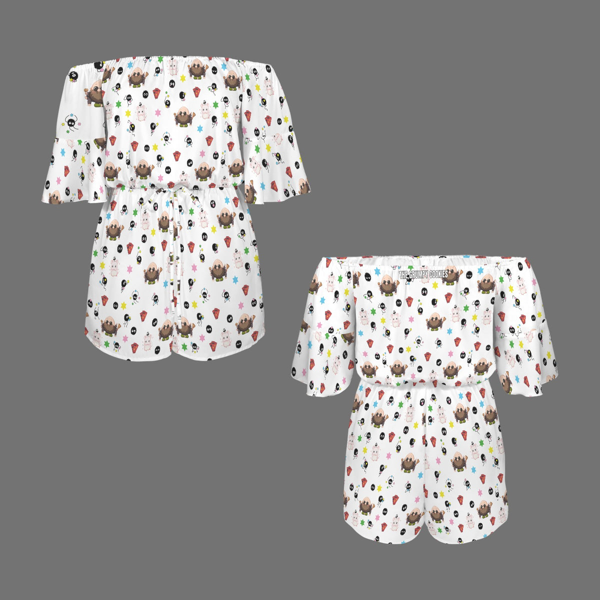 Studio Ghibli - Kamaji & Friends Off Shoulder Knot Front Pocket Romper