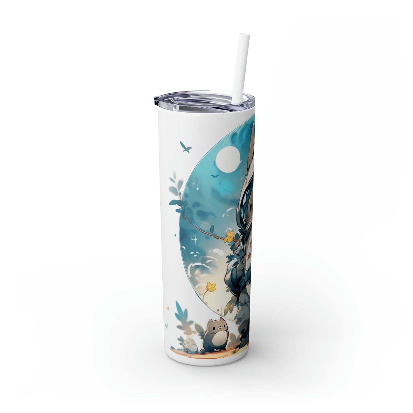 Totoro In Space Skinny Tumbler with Straw, 20oz