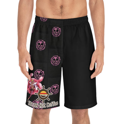 Smile Straw Hat Coffee Men's Board Shorts (AOP)