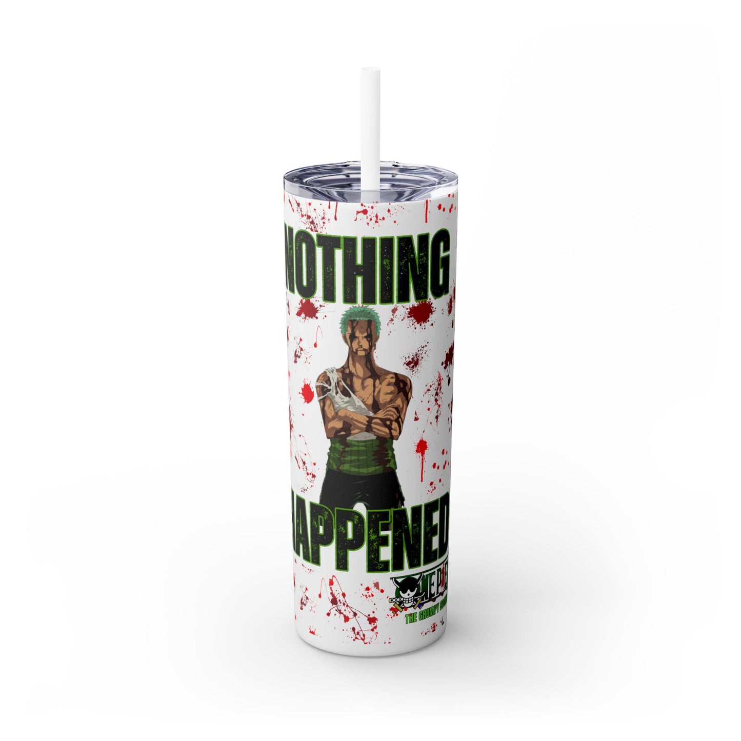 One Piece - Zoro Nothing Happened Skinny Tumbler with Straw, 20oz