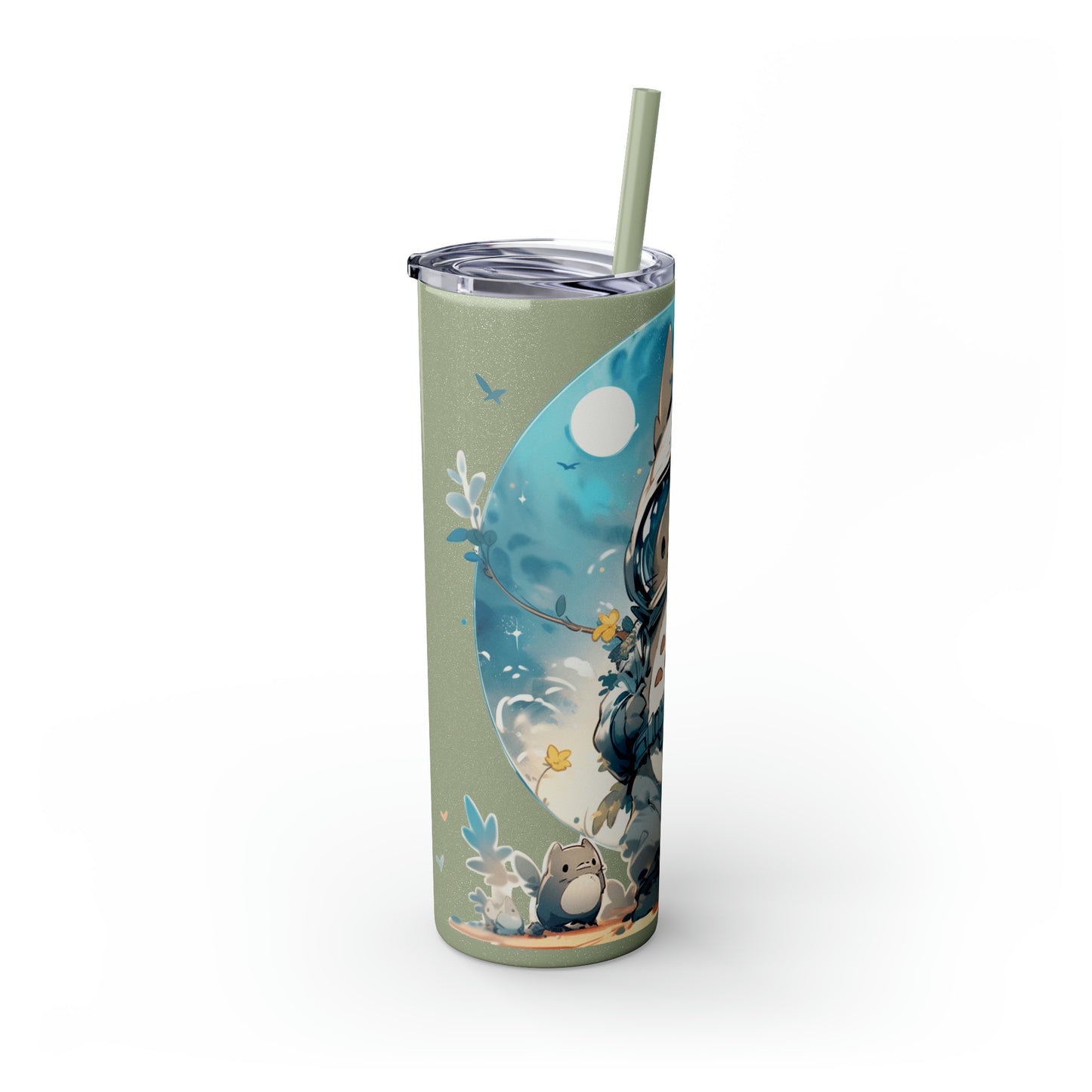 Totoro In Space Skinny Tumbler with Straw, 20oz