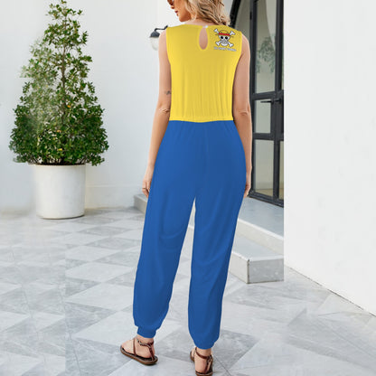 One Piece - Diggin for Gold Women's Sleeveless Drawstring Elastic Waist Pocket Jumpsuit