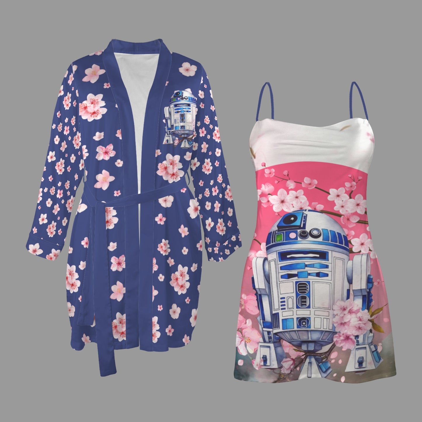 Star Wars - Cherry Blossom R2D2 Women's Pajama Robe Cami Set