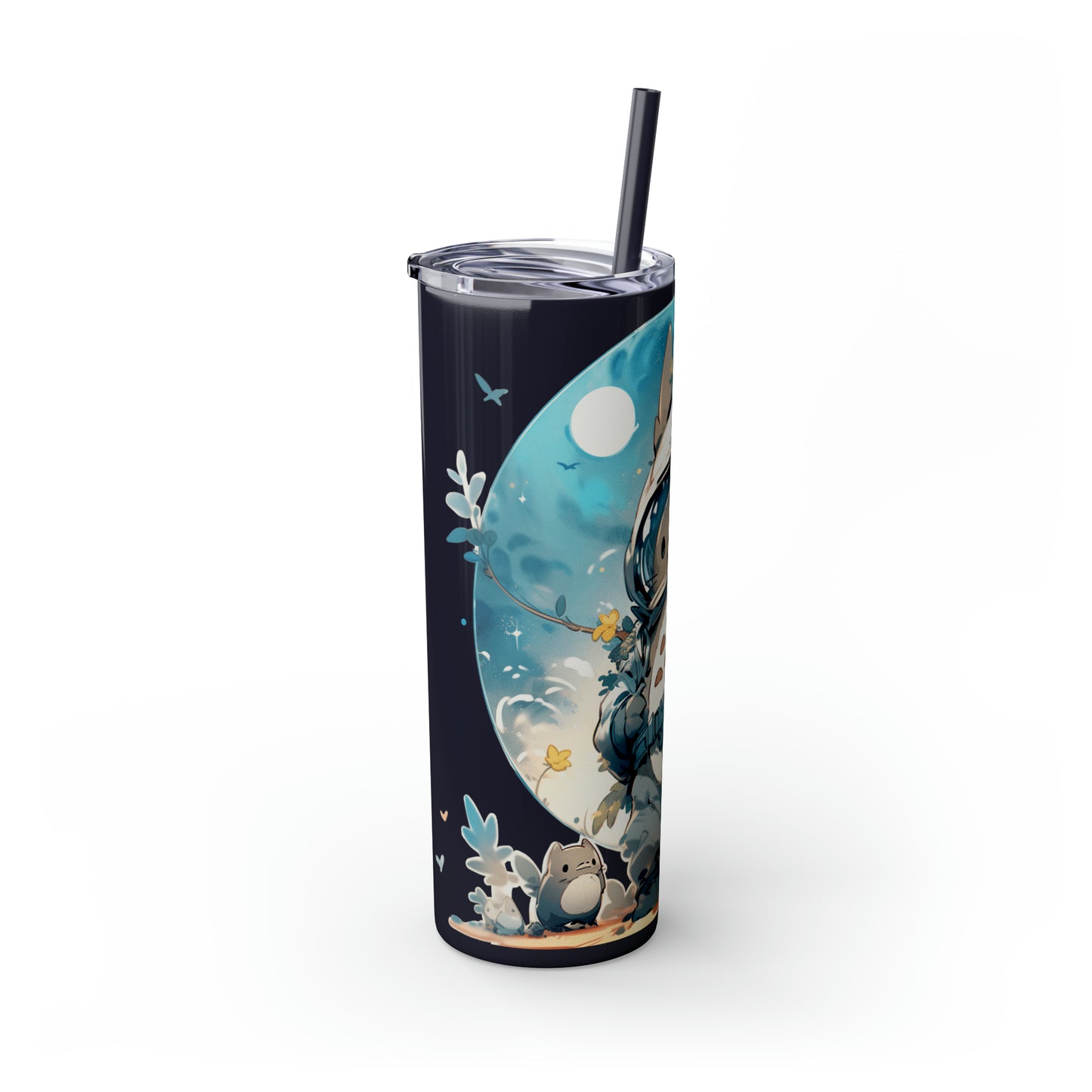 Totoro In Space Skinny Tumbler with Straw, 20oz